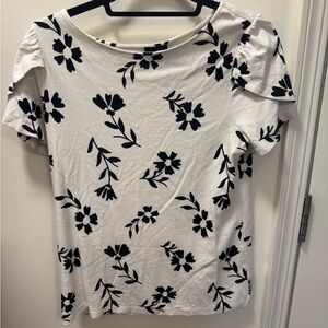 Floral Print White and Black Women's Top